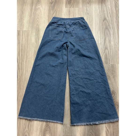 SHEIN Women Medium Wash Wide Leg Pleated High Rise Raw Hem Denim Jeans W28 - Picture 7 of 7